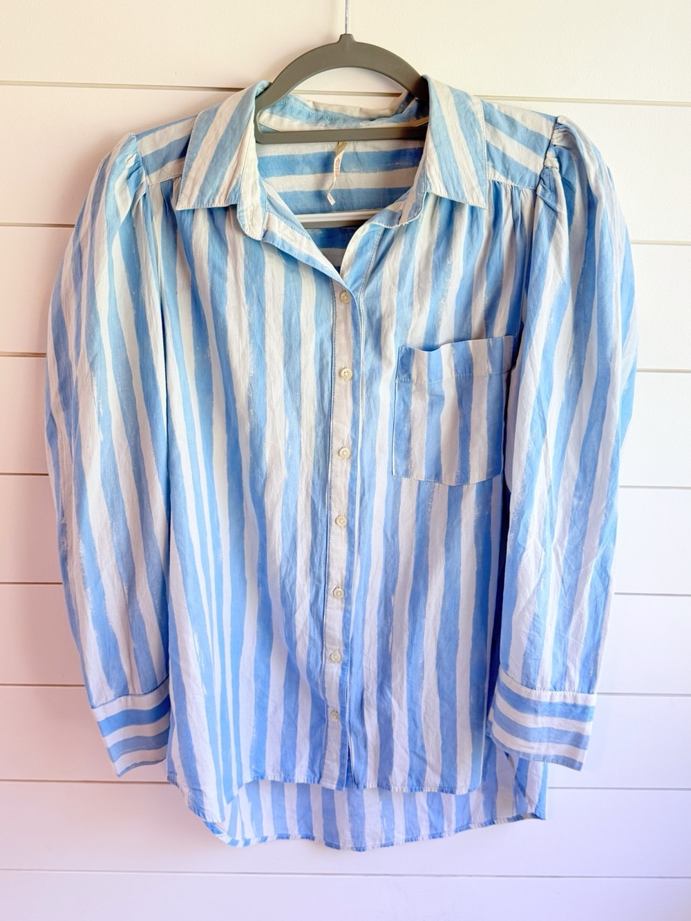 Free people stripped button up puff sleeve small